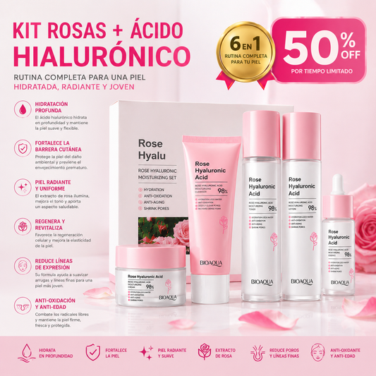 Oferta Especial 6x1 Bioaqua: Kit facial hidratante con ácido hialurónico y rosas que ilumina y reduce poros