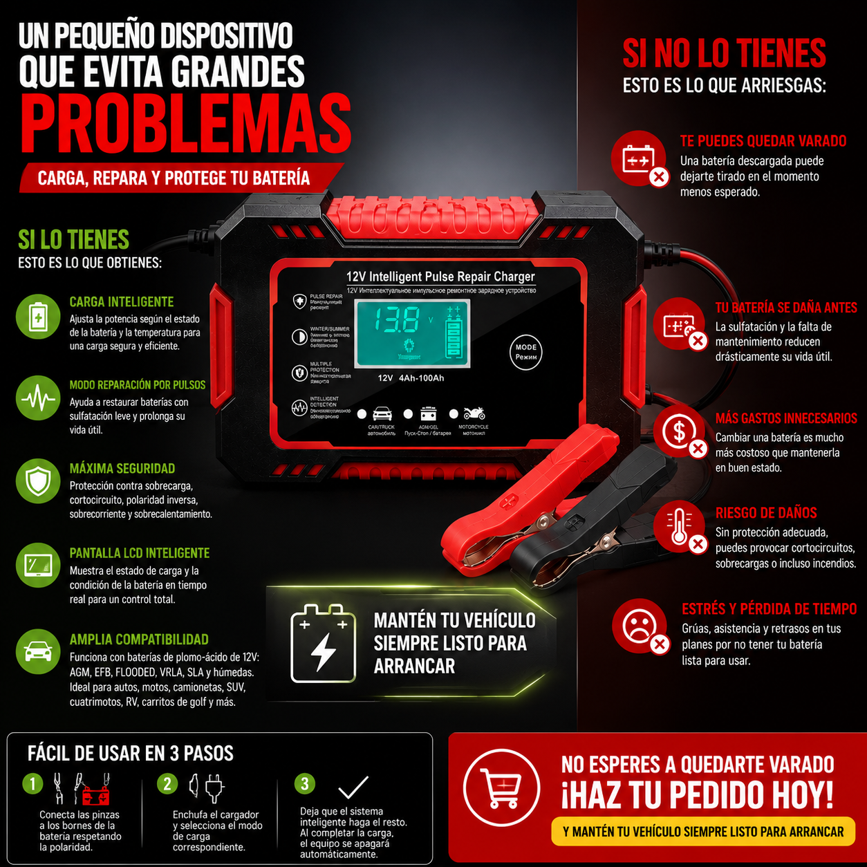 PowerRevive: Cargador Inteligente 12V 6A con Reparación por Pulsos