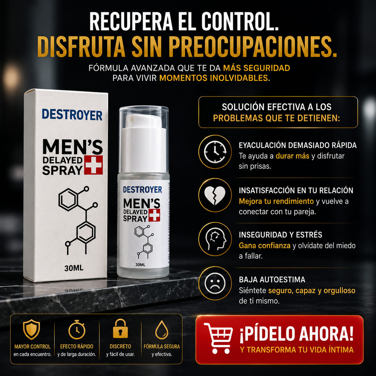 Spray retardante masculino para mejorar el control y brindar una experiencia más duradera y satisfactoria.
