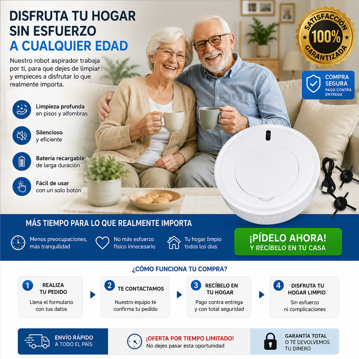 Robot aspirador 3 en 1 con limpieza automática y potente succión.