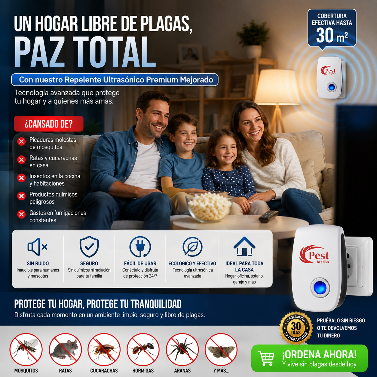 Super Oferta Especial 6X1: Despídete de Mosquitos, Ratones y Cucarachas con Protección Ultrasónica Segura, Silenciosa y sin Químicos