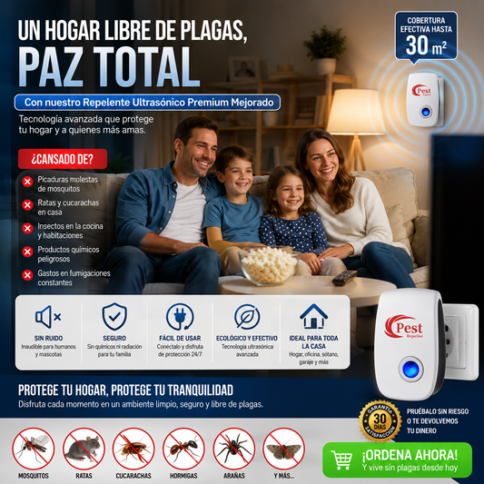 Super Oferta Especial 6X1: Despídete de Mosquitos, Ratones y Cucarachas con Protección Ultrasónica Segura, Silenciosa y sin Químicos
