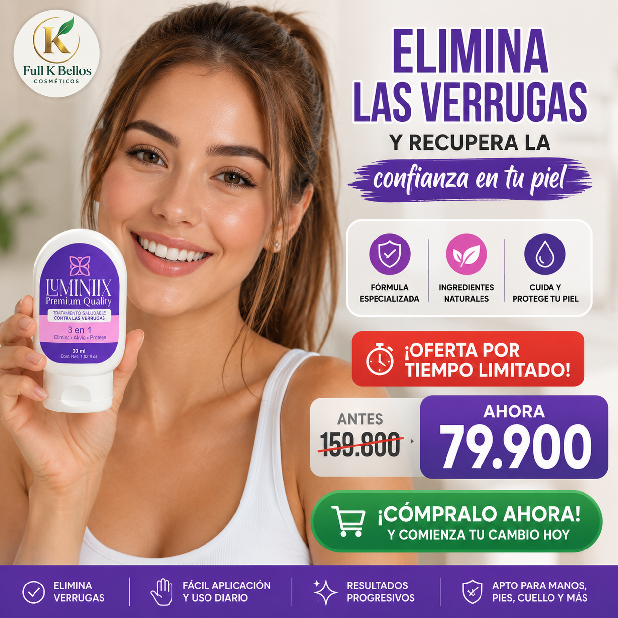Luminiix: Tratamiento tópico que ayuda a eliminar verrugas comunes y plantares.
