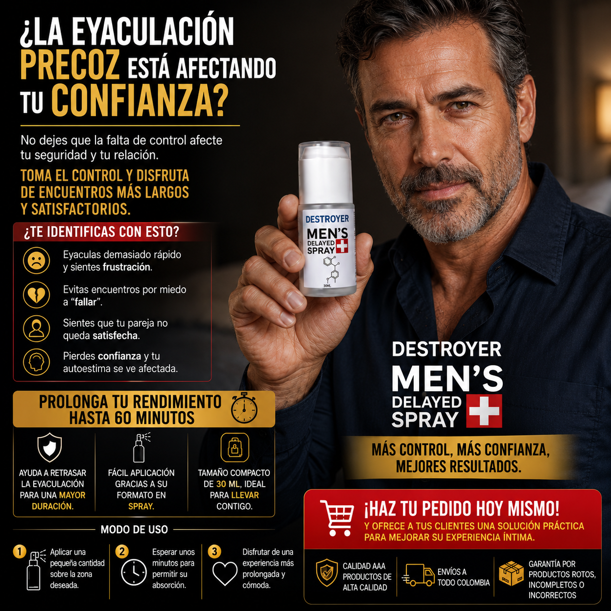 Spray retardante masculino para mejorar el control y brindar una experiencia más duradera y satisfactoria.