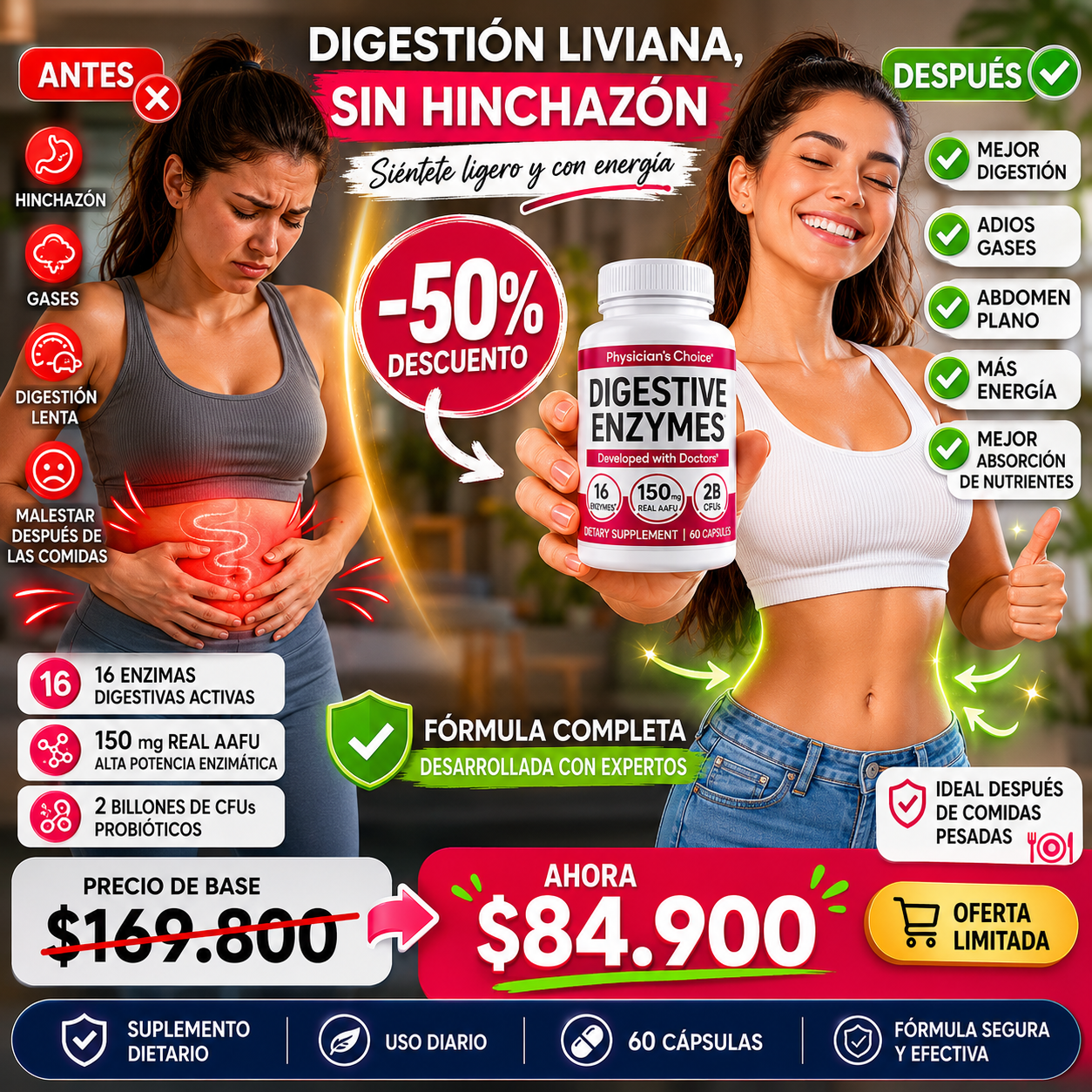 Enzimas y Probióticos para una Digestión Completa y Equilibrada.