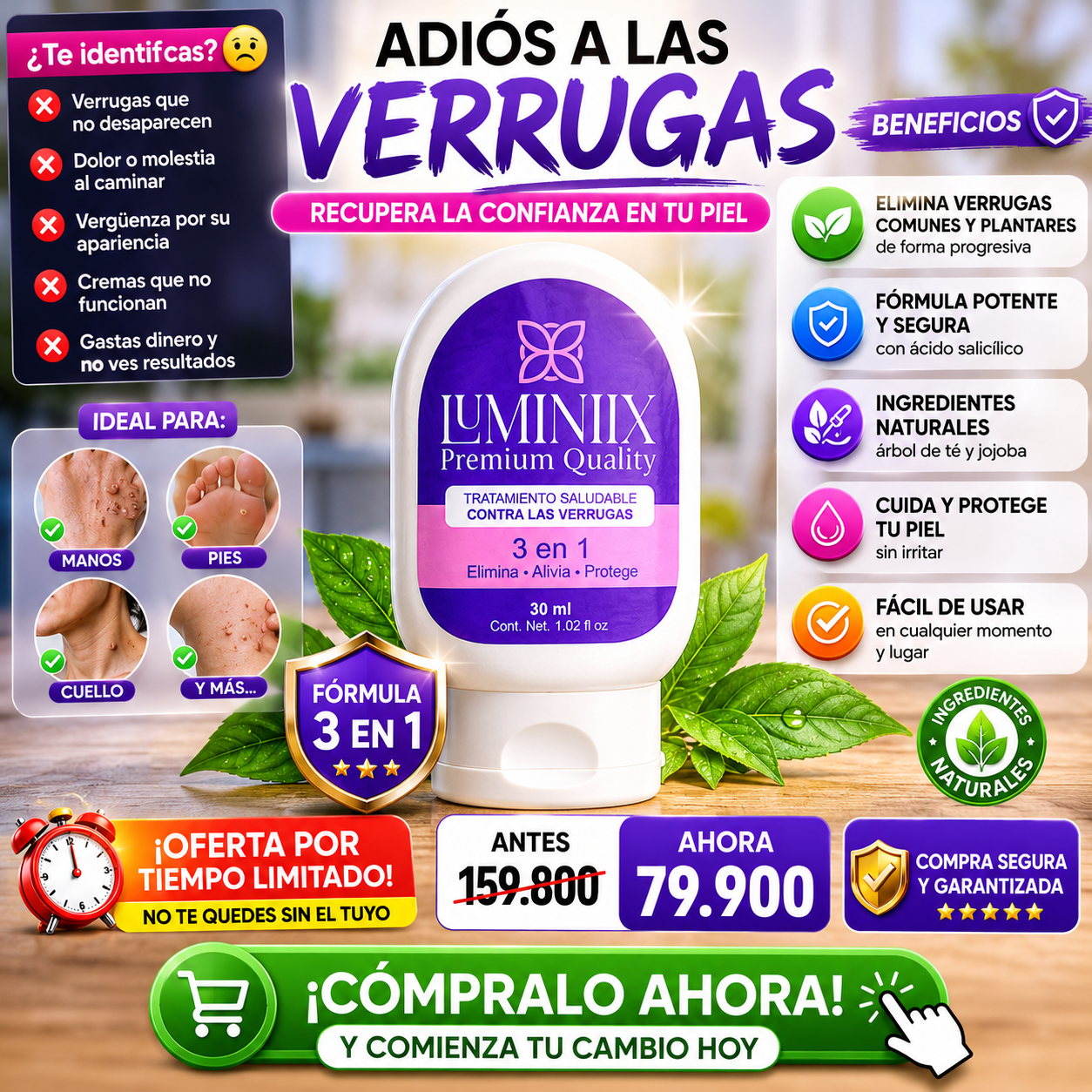 Luminiix: Tratamiento tópico que ayuda a eliminar verrugas comunes y plantares.