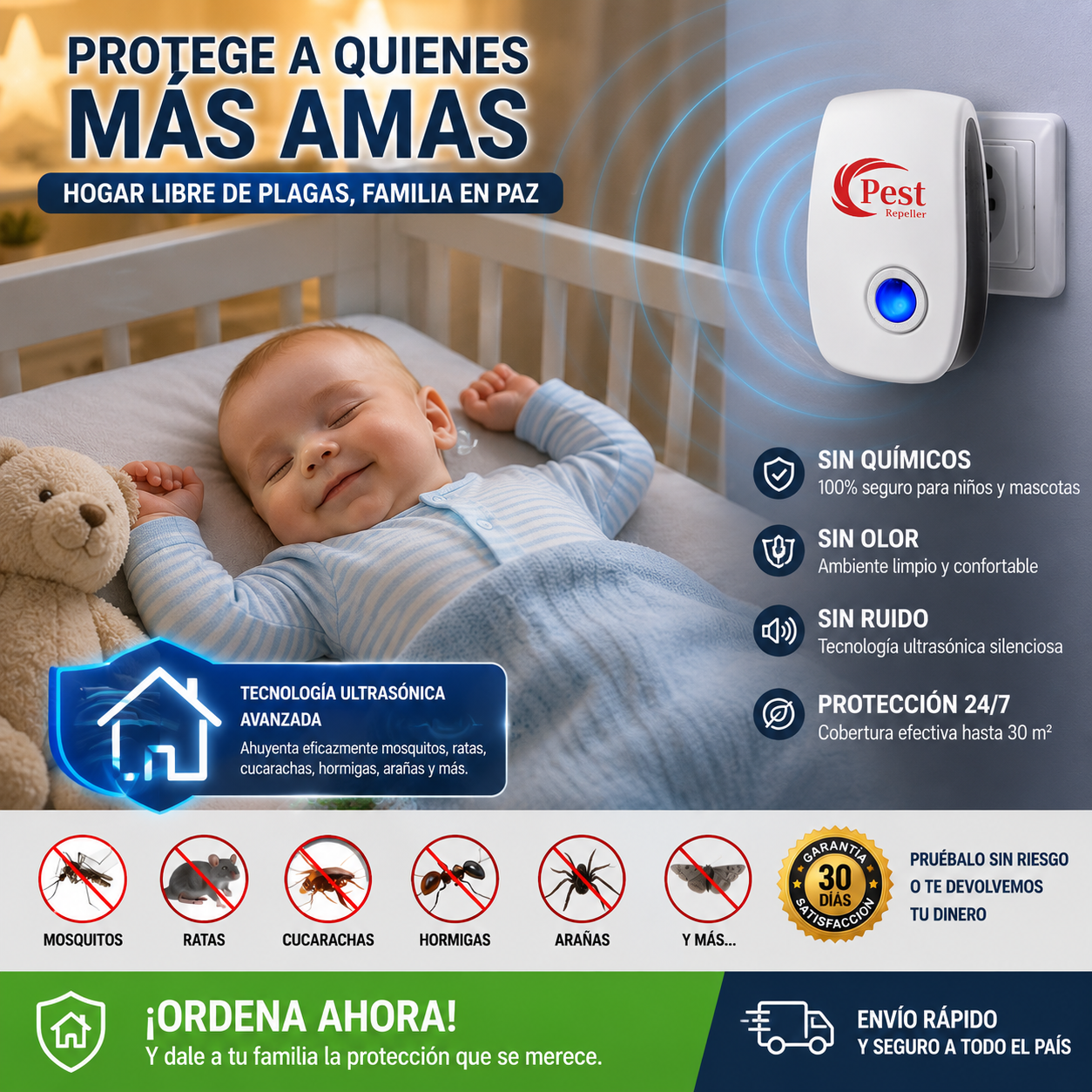Super Oferta Especial 6X1: Despídete de Mosquitos, Ratones y Cucarachas con Protección Ultrasónica Segura, Silenciosa y sin Químicos