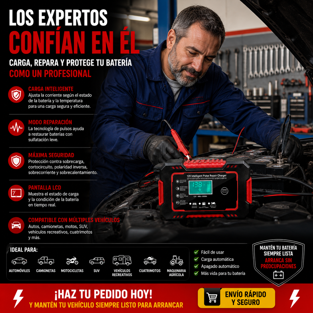 PowerRevive: Cargador Inteligente 12V 6A con Reparación por Pulsos